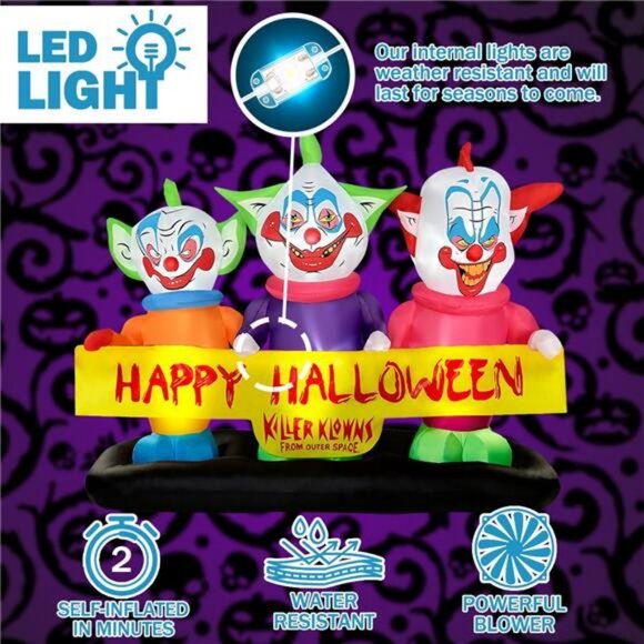 6ft Long Halloween Inflatable Three Killer Clowns Decoration Blow - Picture 5 of 7